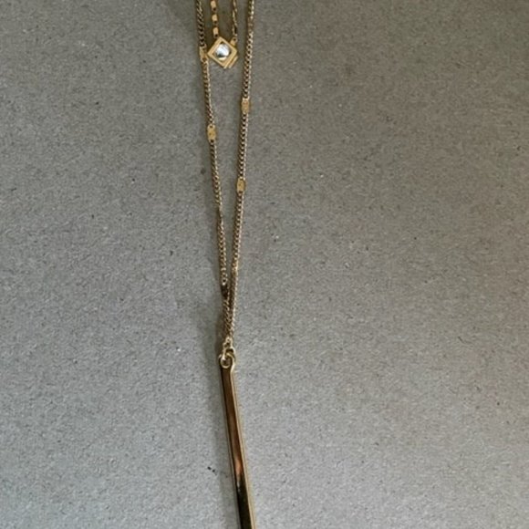 32" Liz Clairborne Gold Fancy Double Chain with a Gold Bar Lariat $ Caged Box CZ - Picture 5 of 8